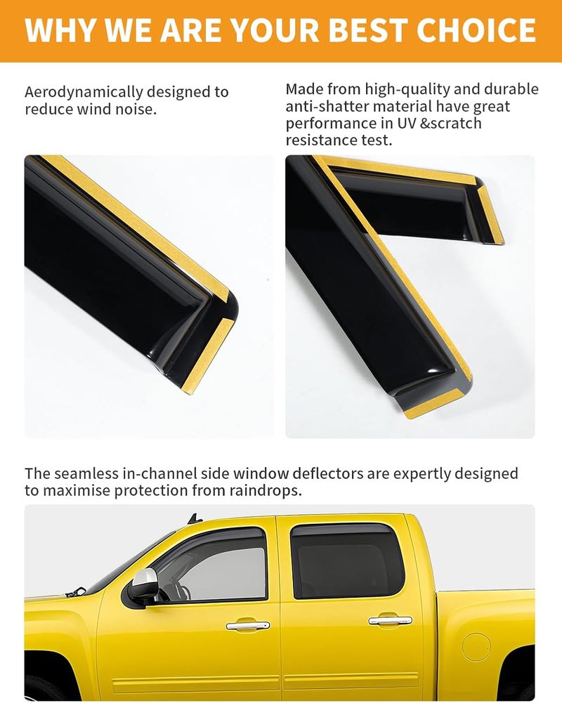 Deejecsun in-Channel Window Rain Guards Fit for Chevrolet (Chevy) Silverado/GMC Sierra 2007-2013 Crew Cab Extra Durable Rain Guards Truck Window Deflectors Vent Visors Vent Shades Car Accessories - Image 5